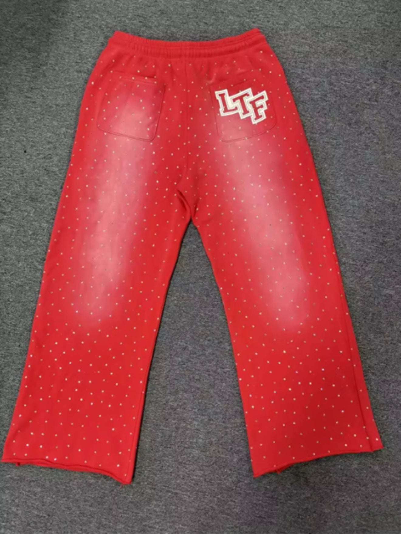 Red oversized jeweled stoned sweats 100% cotton sun faded wide legged Joggers